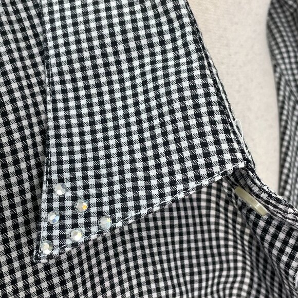 Mili Designs Womens Plus 1X Button Up Shirt Black White Dog Embroidered Gingham - Picture 8 of 15
